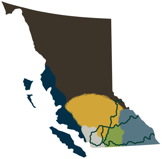 A map of British Columbia highlighting all