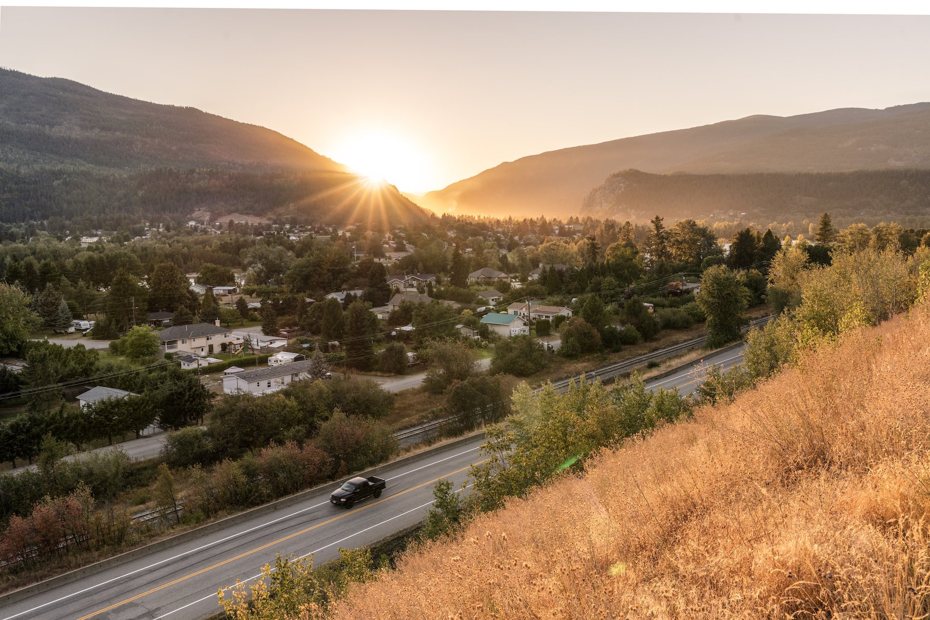 Touring Highway 3 at the city of Castlegar.
