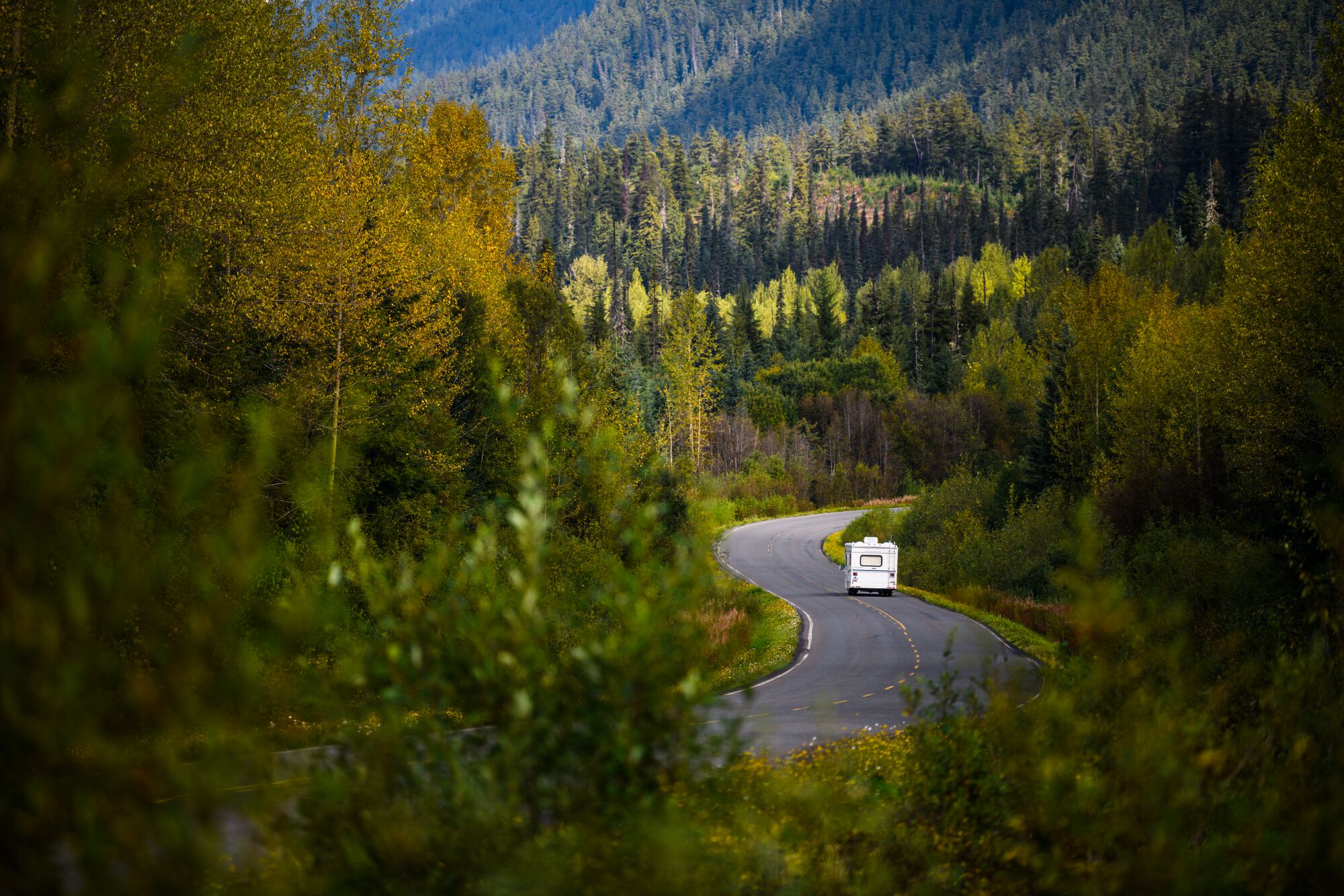 RV traveling the Stewart Cassiar Highway near Bell II.
