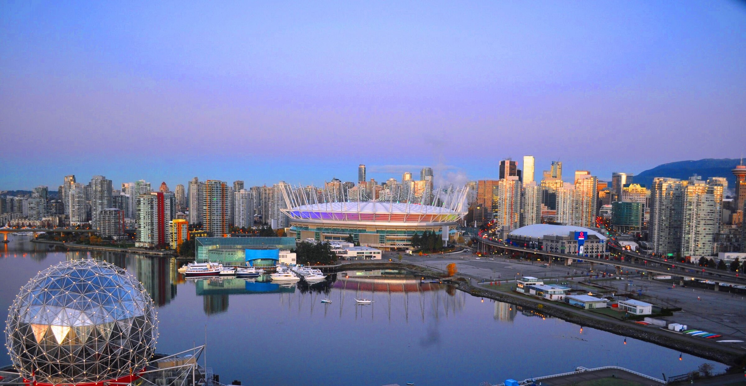 BC Place and Science World at daybreak, dawn