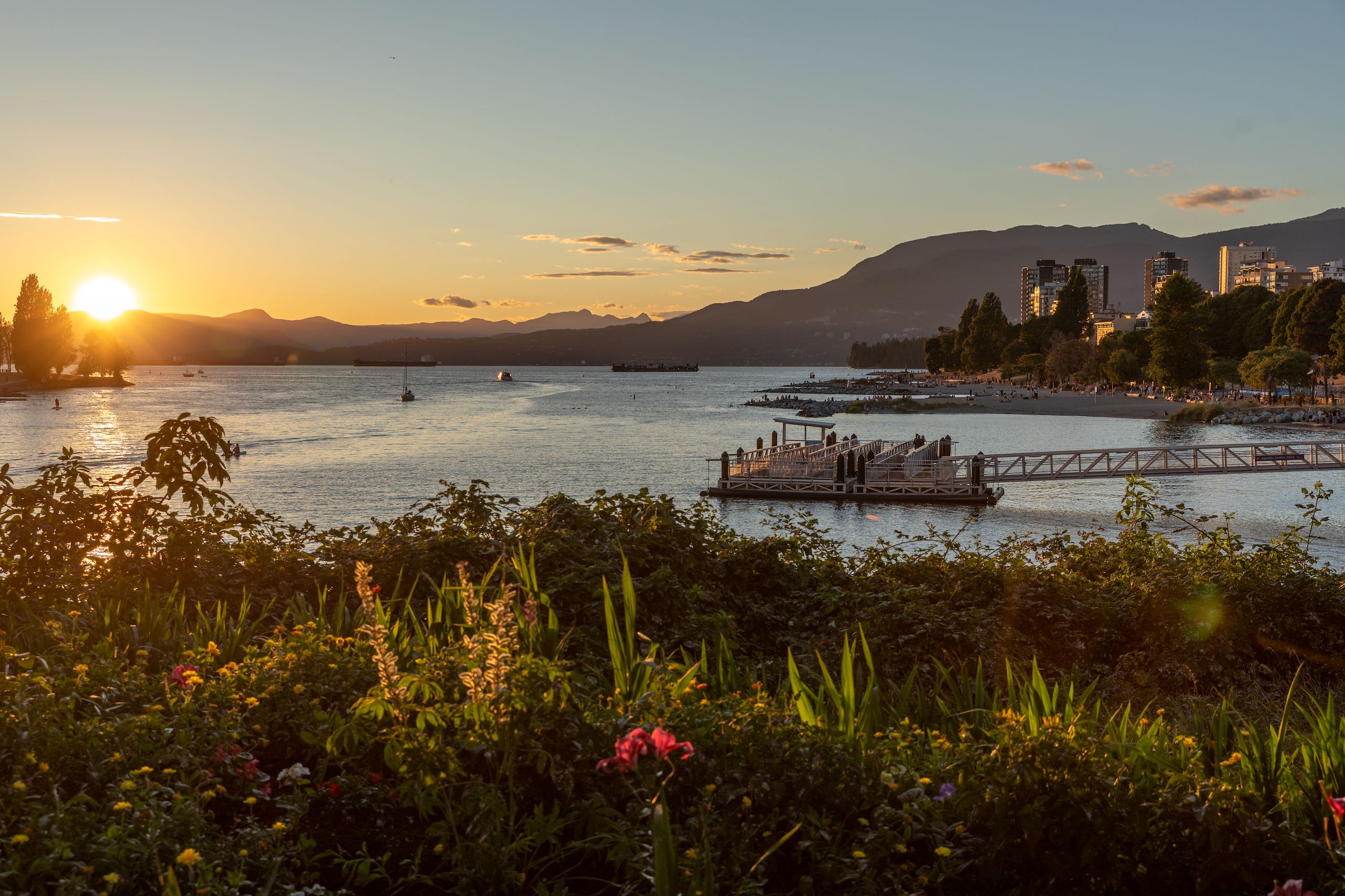 An aerial view over Sunset Beach Park in Vancouver.