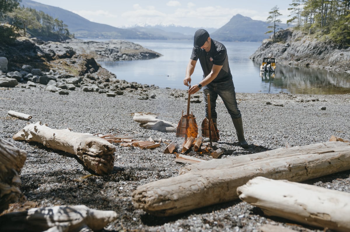 Cooking salmon on a beach in Port Hardy, Nathan Martin